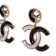 Chanel Black and White Enamel CC Logo Earrings For Cheap