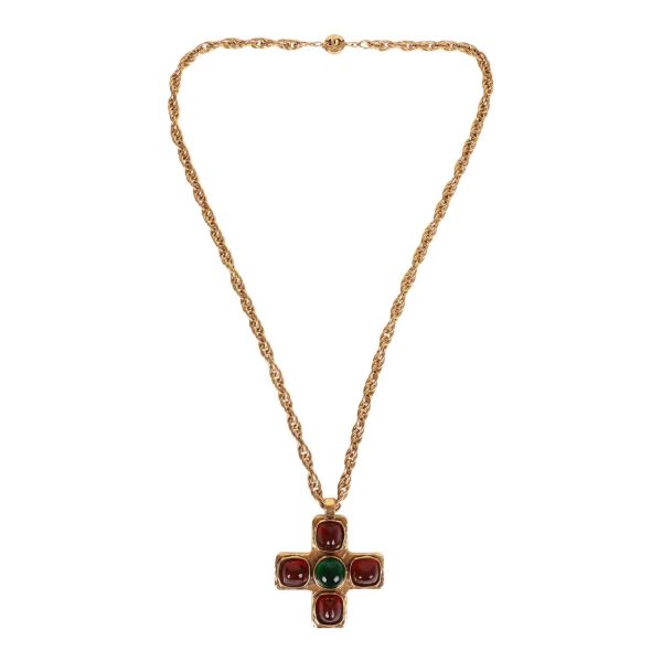 Vintage Chanel Gold Gripoix Byzantine Cross Pendant Necklace Online Hot Sale