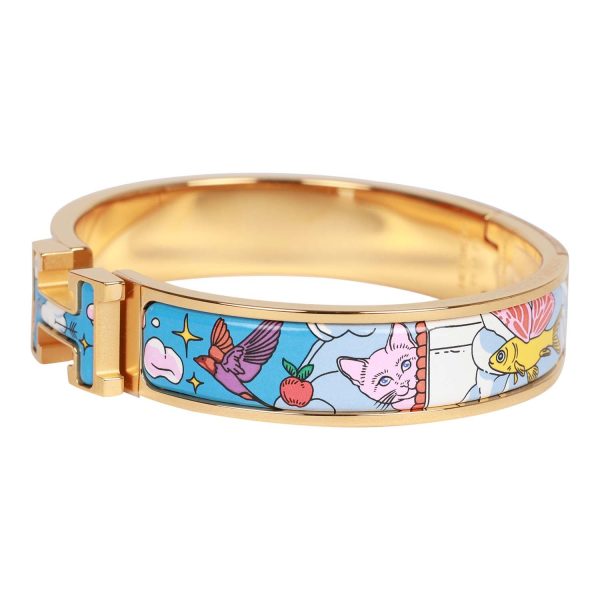 Hermes  Les Nuages Flamboyante  Clic Clac H Narrow Enamel Bracelet GHW Fashion