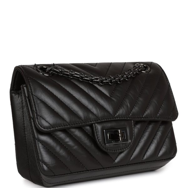 Chanel Mini Reissue 2.55 SO Black Chevron Calfskin Black Hardware For Cheap