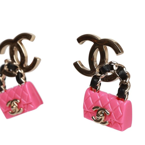 Chanel Pink Signature Flap Bag Dangling Earrings For Discount