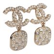 Chanel CC Faux Pearl Crystal Square Drop Earrings Supply