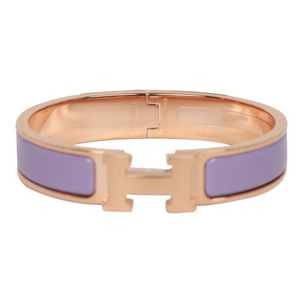 Hermes Lilac Clic Clac H Narrow Enamel Bracelet PM RGHW Online Hot Sale