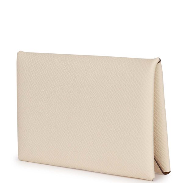 Hermes Calvi Card Holder Nata Verso Epsom Palladium Hardware on Sale