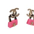 Chanel Pink Signature Flap Bag Dangling Earrings For Discount