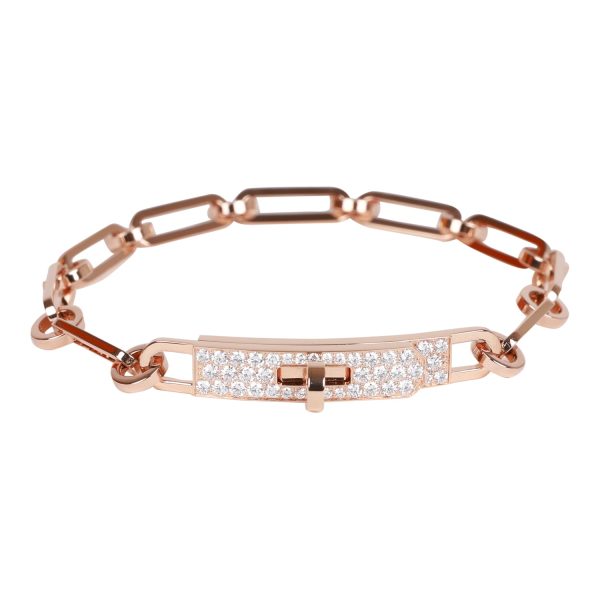 Hermes 18k Rose Gold Diamond Pave PM Kelly Chaine Bracelet Online Sale