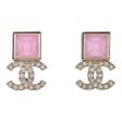 Chanel CC Pink Square Crystal Stud Earrings Discount