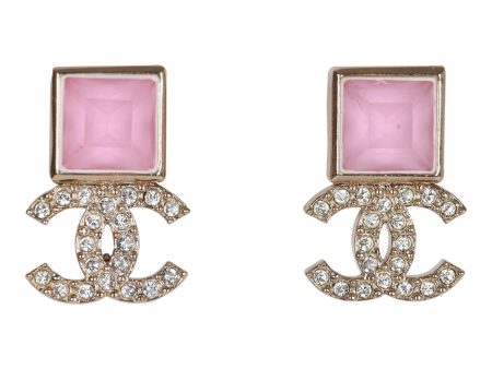 Chanel CC Pink Square Crystal Stud Earrings Discount