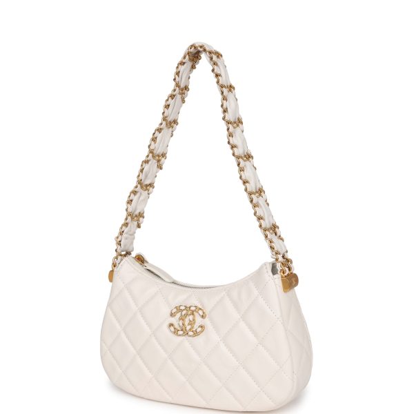 Chanel 19 Hobo Bag White Aged Calfskin Brushed Gold Hardware Cheap