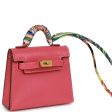 Hermes Mini Kelly Twilly Bag Charm Rose Lipstick Tadelakt Gold Hardware on Sale