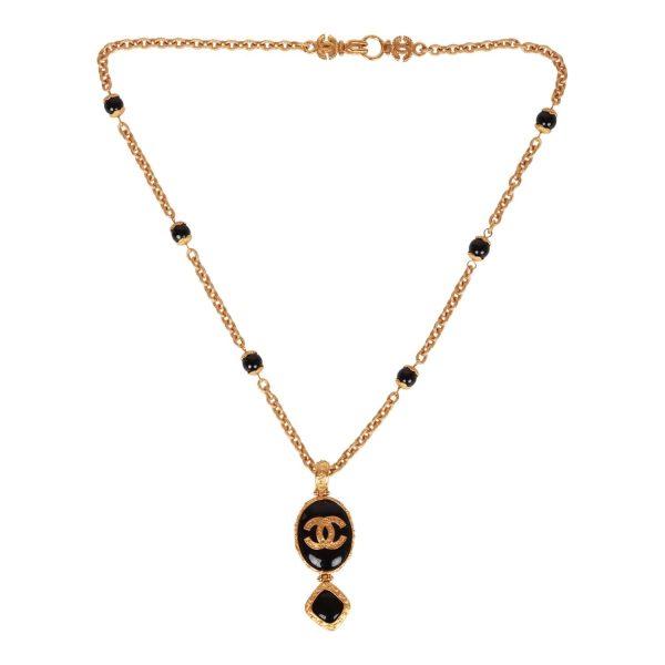 Vintage Chanel 24K Gold Plated Embossed CC Logo Pendant Necklace For Sale