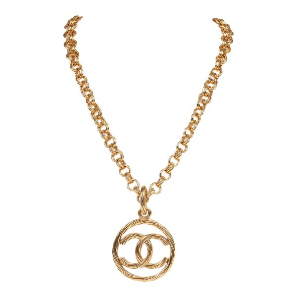 Vintage Chanel Gold Plated Encircled CC Long Necklace Online now