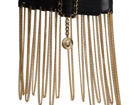 Vintage Chanel 24K Gold Plated Fringe Chain Leather Belt Black Leather Online