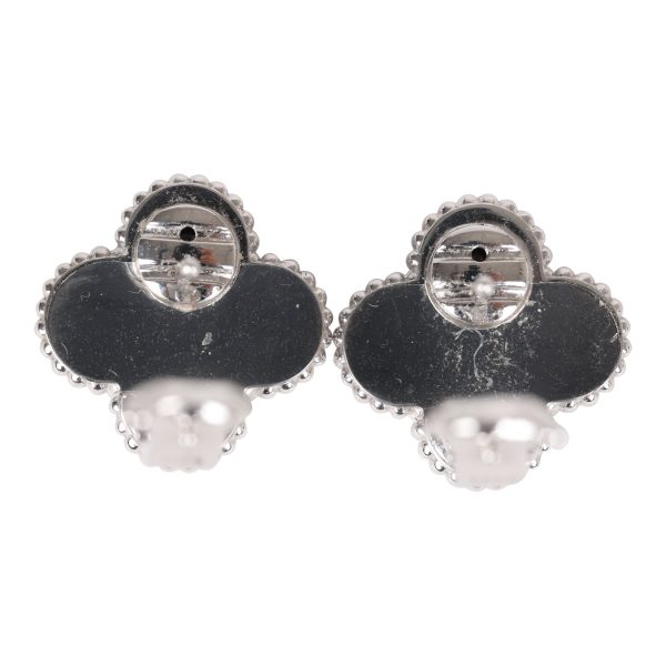 Van Cleef & Arpels Vintage Alhambra Motif Earrings 18K White Gold Fashion