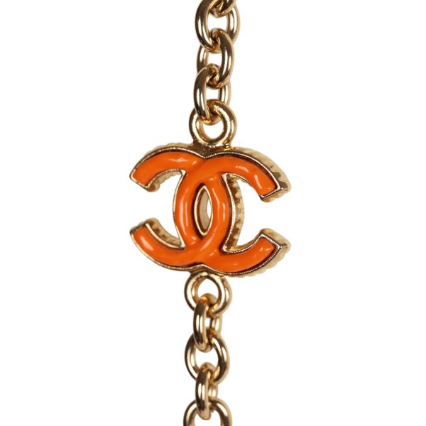 Chanel CC Beaded Sautoir Long Chain Necklace Orange Gold Metal Supply