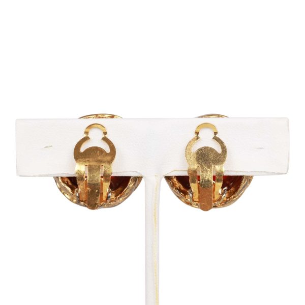 Vintage Chanel 24K Gold Plated CC Red Gripoix Stud Earrings For Cheap