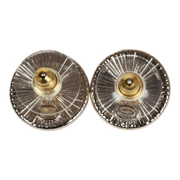 Chanel Crystal CC Round Pearl Button Earrings Light Gold Hardware Online