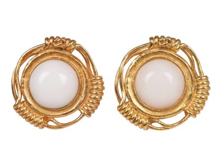 Vintage Chanel 24K Gold Plated White Gripoix Earrings Supply