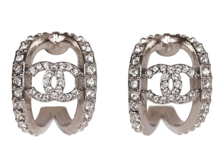 Chanel CC Huggie Silver and Crystal C Hoop Earrings Online now