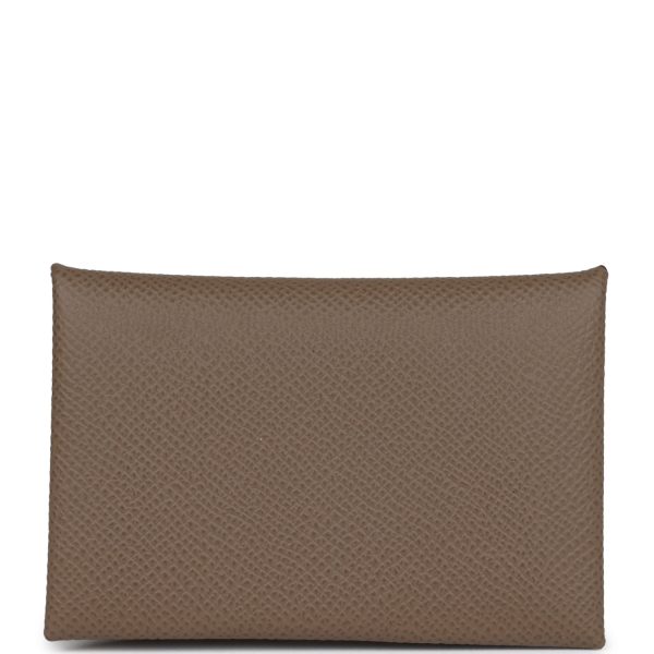 Hermes Calvi Duo Card Holder Etoupe Epsom Palladium Hardware on Sale