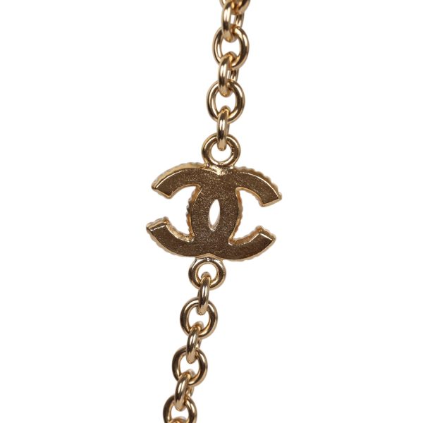 Chanel CC Beaded Sautoir Long Chain Necklace Orange Gold Metal Supply