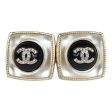 Chanel Crystal CC Square Pearl Stud Earrings Light Gold Hardware For Sale