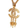 Vintage Chanel 24K Gold Plated Filigree Cut-Out CC Pendant Necklace Fashion