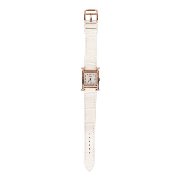 Hermes Mini H Hour Diamond Watch White Matte Alligator Band Sale