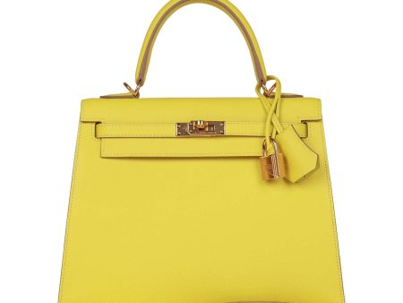 Pre-owned Hermes Kelly 25 Lime Epsom Gold Hardware on Sale