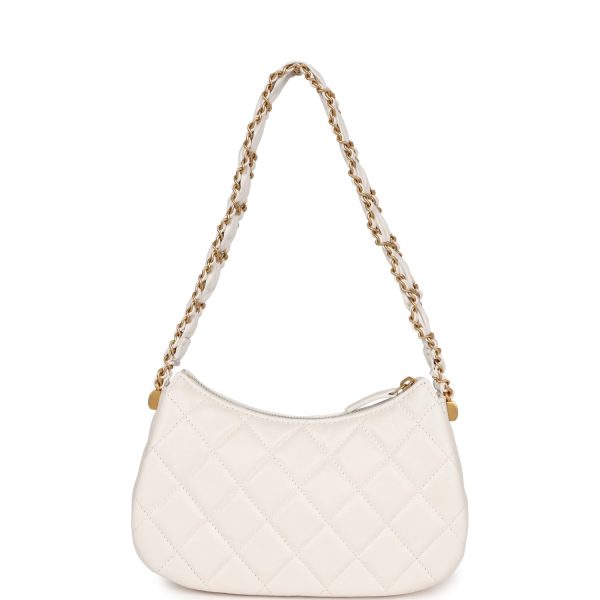 Chanel 19 Hobo Bag White Aged Calfskin Brushed Gold Hardware Cheap