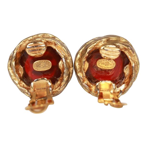 Vintage Chanel 24K Gold Plated CC Red Gripoix Stud Earrings For Cheap