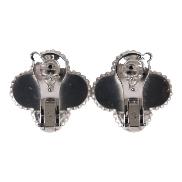 Van Cleef & Arpels Vintage Alhambra Motif Earrings 18K White Gold Fashion