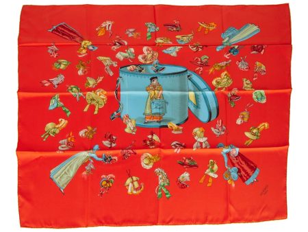 Pre-owned Hermes Vintage  Paris Modiste  Orange Silk Scarf 90cm Fashion