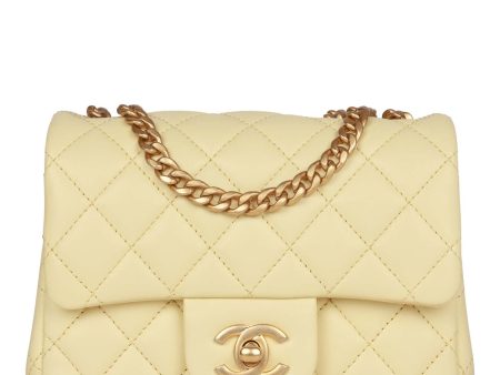 Chanel Camellia Crush Mini Square Flap Yellow Lambskin Antique Gold Hardware Cheap