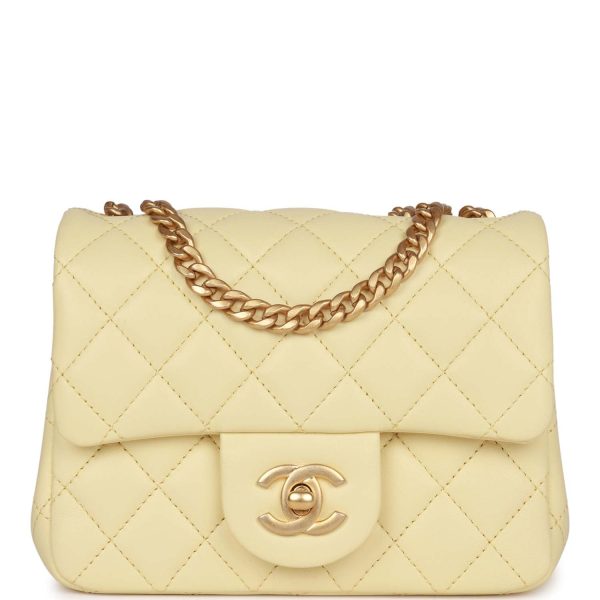 Chanel Camellia Crush Mini Square Flap Yellow Lambskin Antique Gold Hardware Cheap