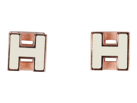 Hermes Cage d H Earrings White Lacquered Rose Gold Supply