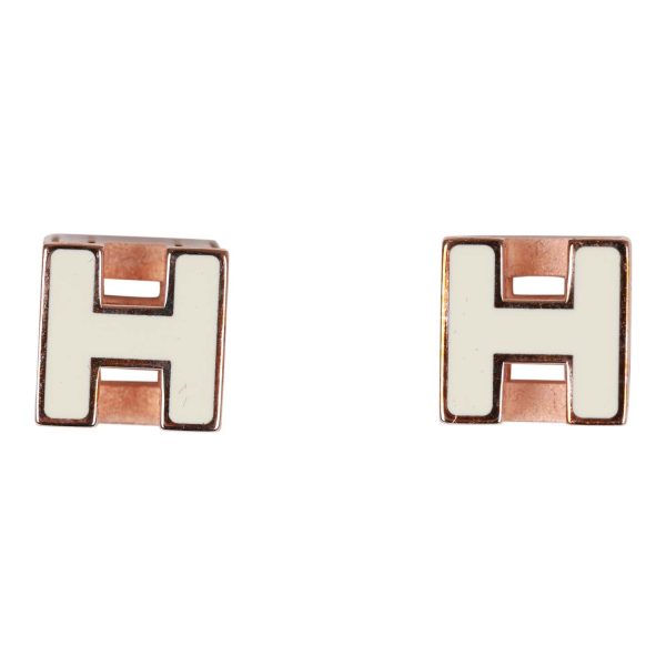 Hermes Cage d H Earrings White Lacquered Rose Gold Supply