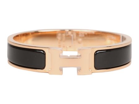 Hermes Black Clic Clac H Narrow Enamel Bracelet PM Gold Hardware Hot on Sale