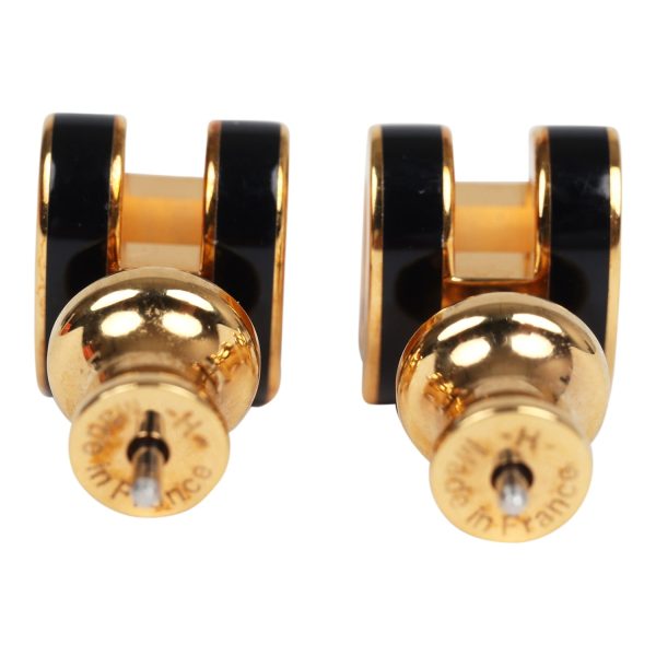 Hermes Mini Pop H Earrings Black Enamel Gold Hardware on Sale