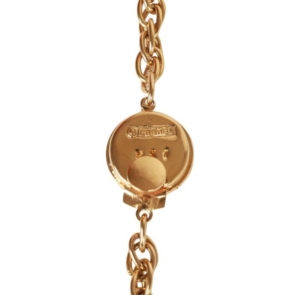 Vintage Chanel Gold Plated Hanging Green Gripoix and CC Pendant Necklace Online now