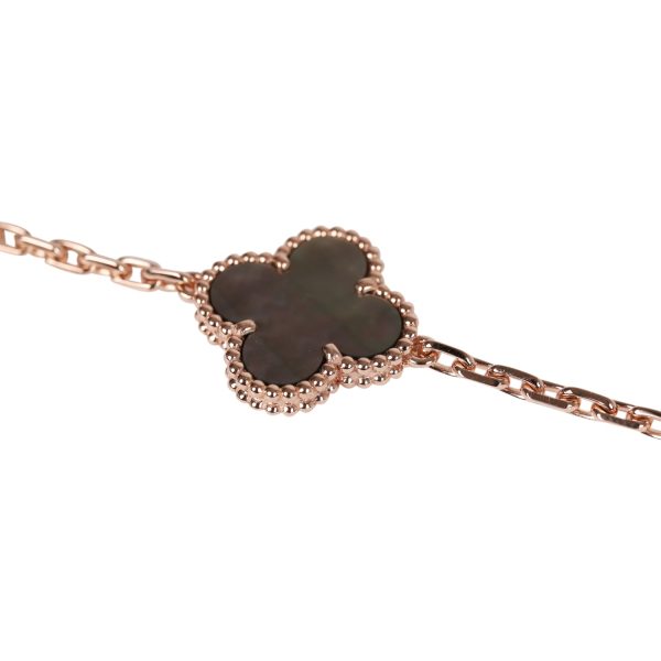 Van Cleef & Arpels Vintage Alhambra 18k Rose Gold 5 Motif Grey Mother of Pearl and Diamond Bracelet Online now