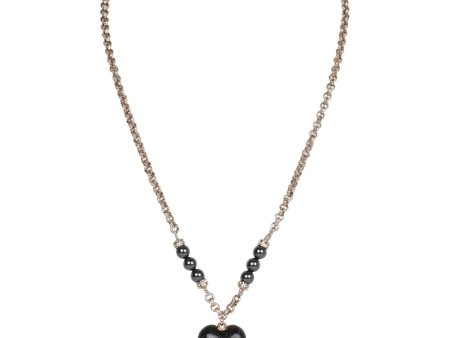 Chanel Black and Silver CC Crystal Heart Pendant Necklace Supply