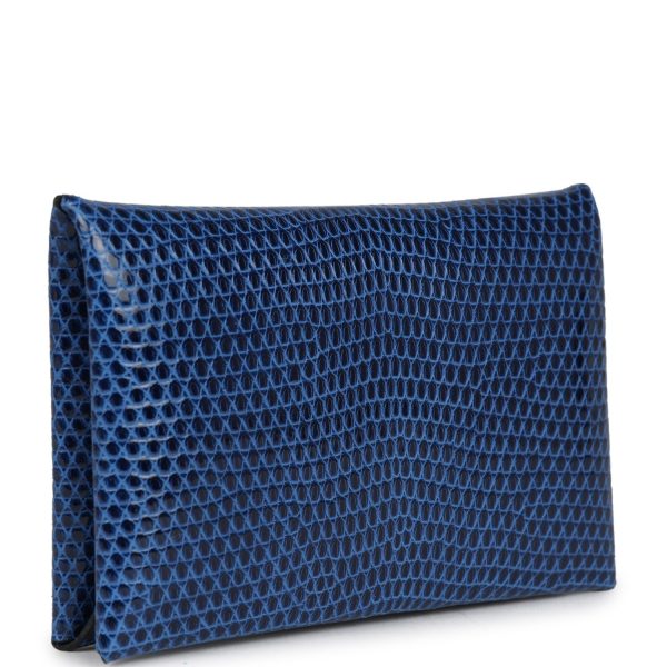 Hermes Calvi Cardholder Bleu Saphir Varanus Niloticus Lizard Palladium Hardware on Sale