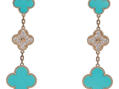 Van Cleef & Arpels Magic Alhambra Turquoise 18K Yellow Gold Diamond Drop Earrings Online Sale