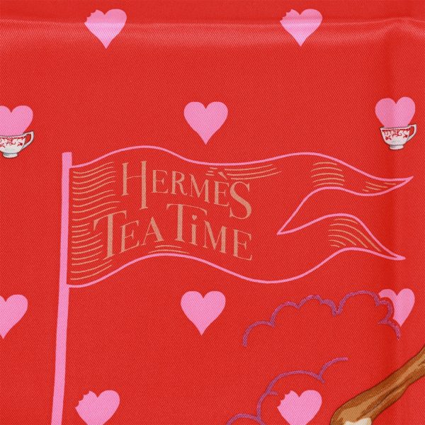 Hermes  Tea Time Medallions  Rouge Silk Twill Scarf 70cm Online Sale