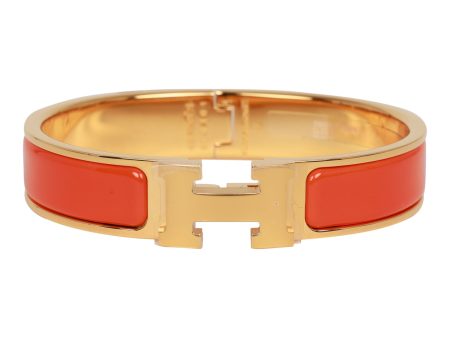 Hermes Orange Clic Clac H Narrow Enamel Bracelet PM GHW Online Sale