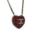 Chanel Red and Blue Plaid Heart Necklace Locket Light Gold Hardware Fashion