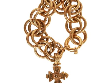 Vintage Chanel 24K Gold Plated Double Link CC-Logo Maltese Cross Charm Bracelet Fashion