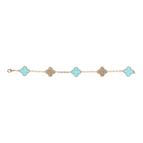 Copy of Van Cleef & Arpels Vintage Alhambra Diamond and Turquoise Bracelet Cheap