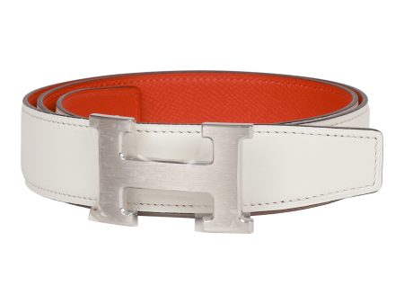 Hermes 32mm Reversible White Feu Constance H Belt 80cm Brushed Palladium Buckle Online